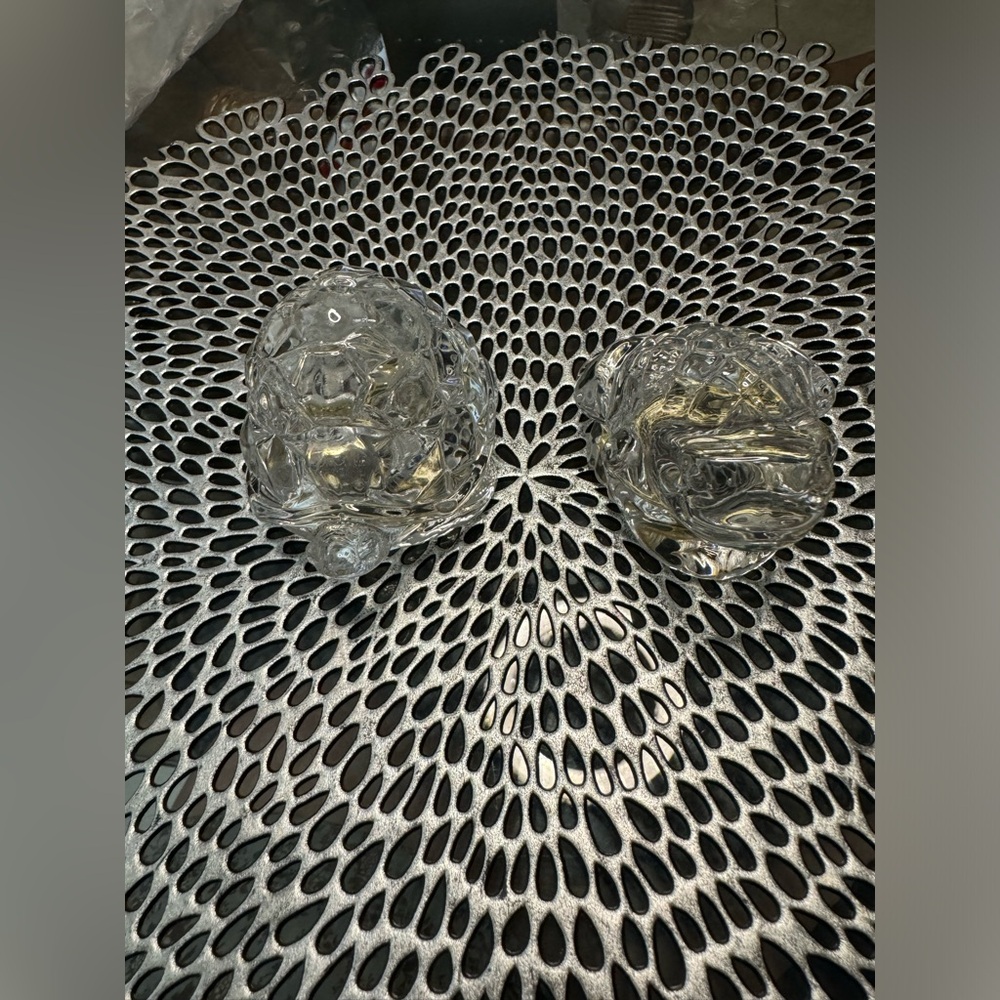 Gorham Crystal Garden Serenade Frog & Turtle Salt And Pepper Shakers